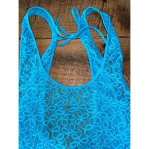 Womens Victoria's Secret Blue Mesh‎ Lace Back Tie Bathing Suit Tank Small